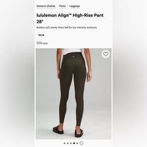 LULULEMON ALIGN OLIVE GREEN high rise leggings